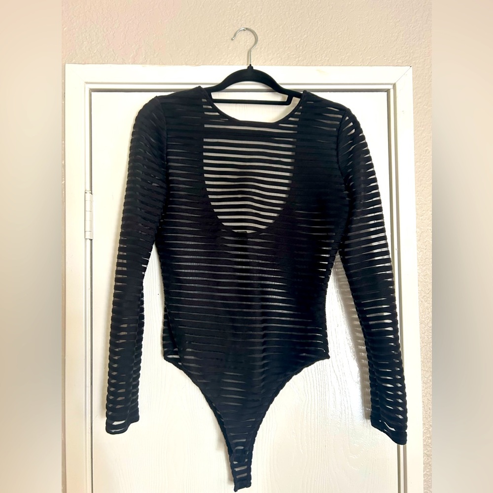 Forever 21 black mesh long sleeve bodysuit